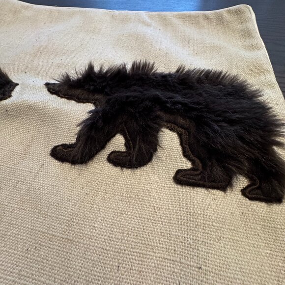 Accent Pillow Cushion Cover Furry Plush Brown Bears Weaved Beige Fabric *read* - Picture 2 of 6